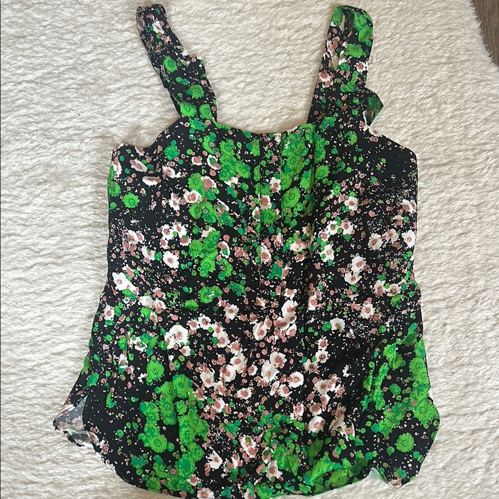 & Other Stories Green and White Ruched Tank Top